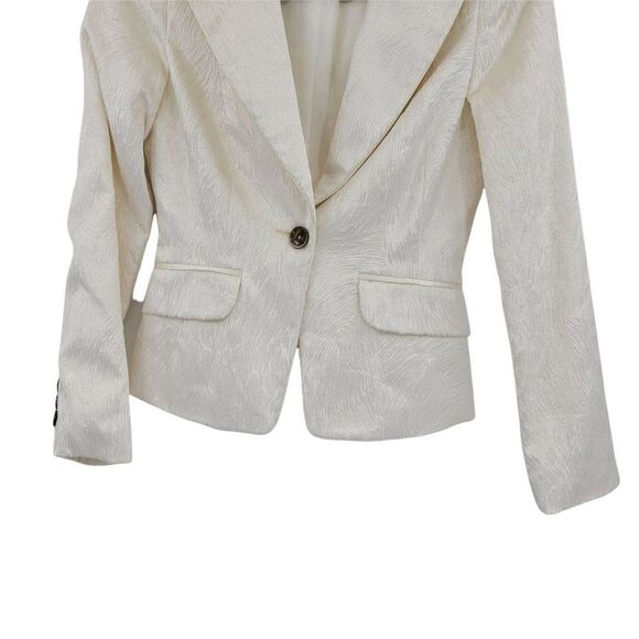 Vtg Bebe Textured Faux Fur Hollywood Glam Smoking Jacket Blazer Ivory Sz 2 - Picture 6 of 11